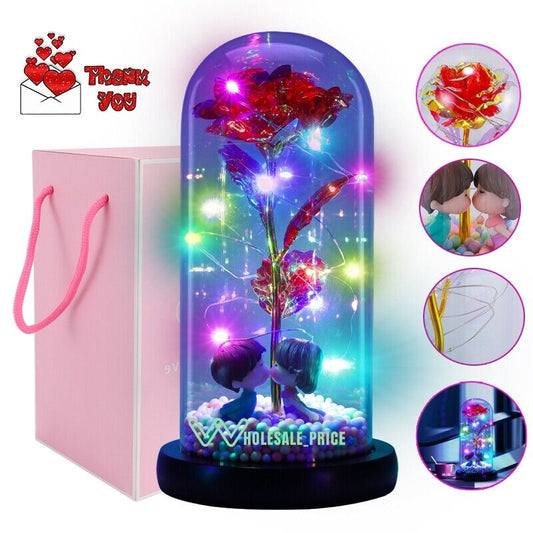 LED Rose Gifts for Women Flowers Rose in Glass Dome Birthday Valentines Day Gift