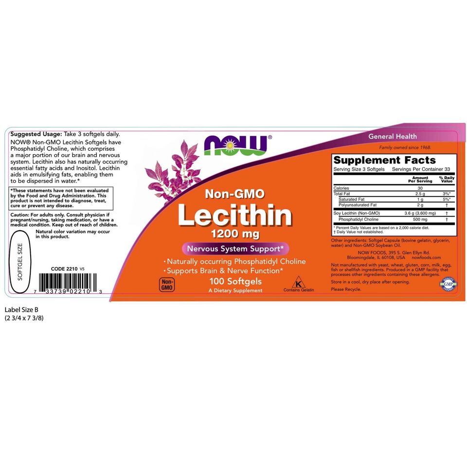 NOW Foods Lecithin 1200 mg, 100 Softgels