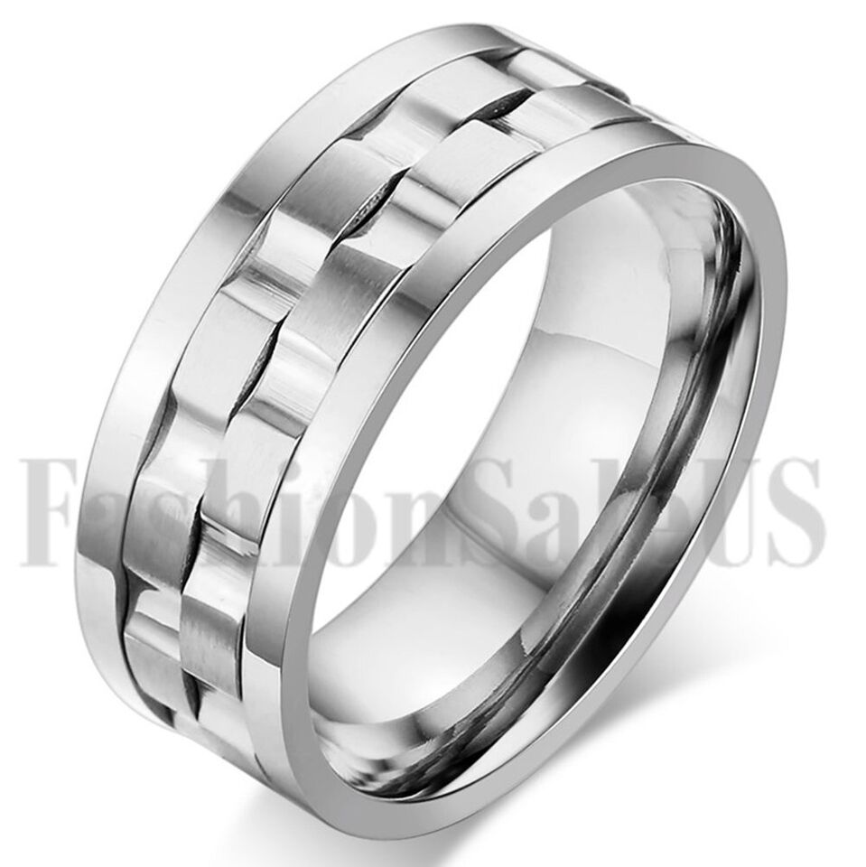 Men Wide Stainless Steel Anxiety Spinner Fidget Rotatable Ring Wedding Band 7-13