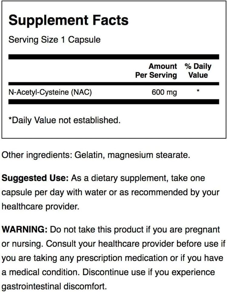 2 Pack NAC N-Acetyl Cysteine 200 Caps (2x100) 600mg For Liver Health Antioxidant