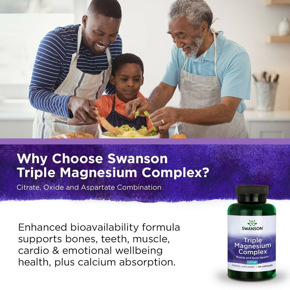 Triple MAGNESIUM complex 400mg 300 capsules (3x100) For Nerve Muscle Bone Health