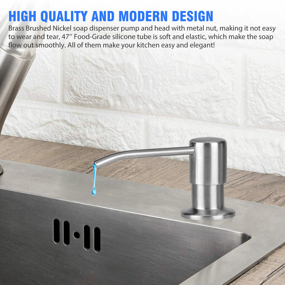 360° Sink Soap Dispenser Stainless Steel Kitchen Hands Liquid Pump Bottle Tube