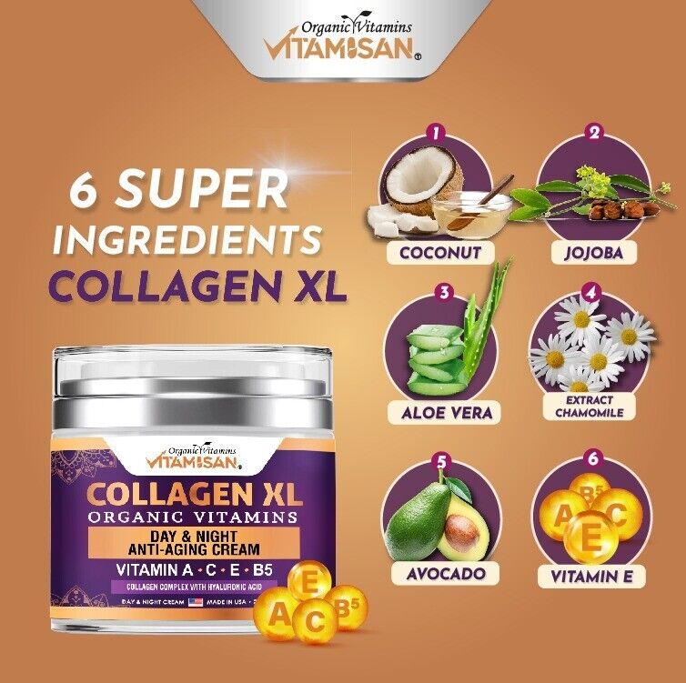 2 Collagen Cream for Face Retinol Hyaluronic Acid, Vitamin A Facial Moisturizer